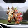 Vintage Floral Horse Christmas Hanging Ornaments Acrylic Horse Pendant Decorations For Xmas Tree Home Decor