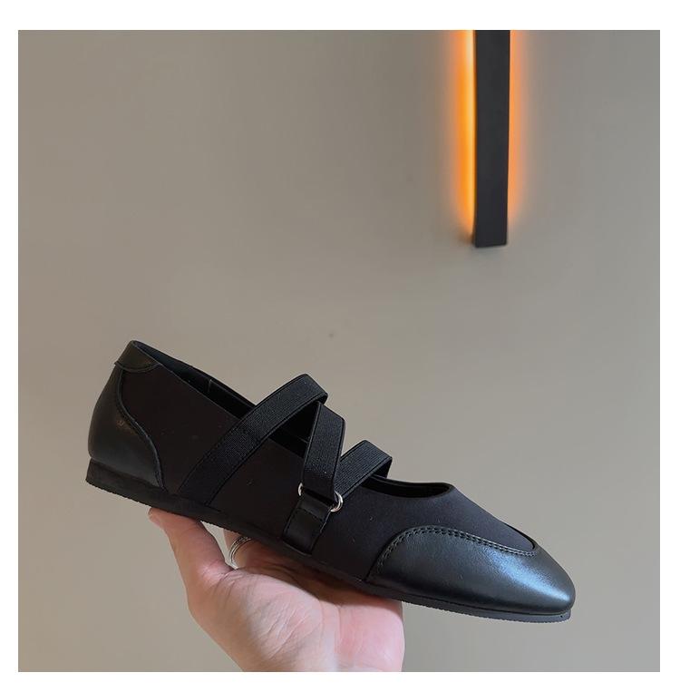 

Flat Shoes Women S Square Head Season Shallow Mouth Mary Jane Ballet Shoes Elastic Silver Soft Sole Single Shoes 40 чёрный