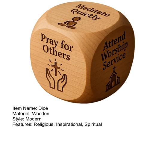 Christian Prayer Dice Handmade Wooden 6-Sided Decision Dice with Faith Engravings Religious Inspirational Dice