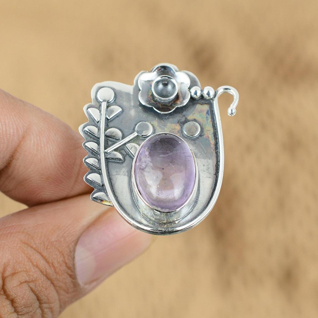 925 Silver Oval African Amethyst Gemstone Promise Birthday Flower Ring Jewelry