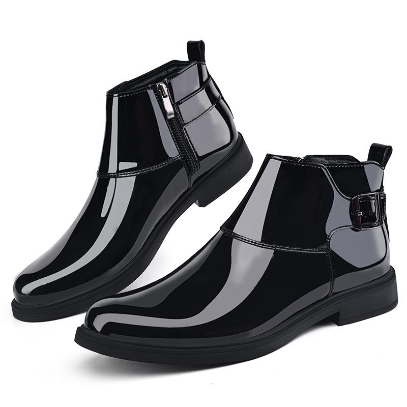 Men s Large Size Pointed Toe Black Leather Formal & Casual Boots 40