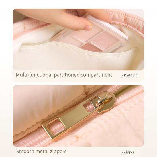 Cosmetic Bag Compact Quilted Makeup Bag with Top Zipper Closure Spacious Inner Pocket Travel Organizer Handbag Makeup Pouch