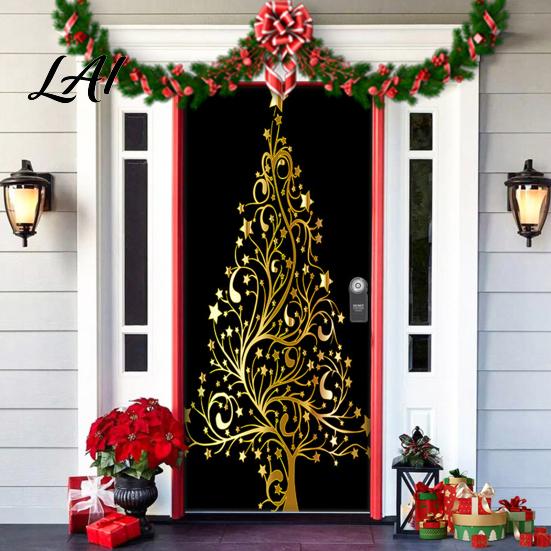 Waterproof Door Cover Christmas Colorful Print Decoration Backdrop Santa Claus Design Front