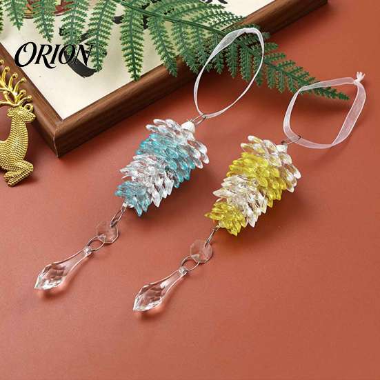 Decorative Gift Box Fillers Acrylic Pine Cone Pendant with Faux Crystal Drop, Christmas Tree Reusable Holiday Home Decor Hanging Ornaments,