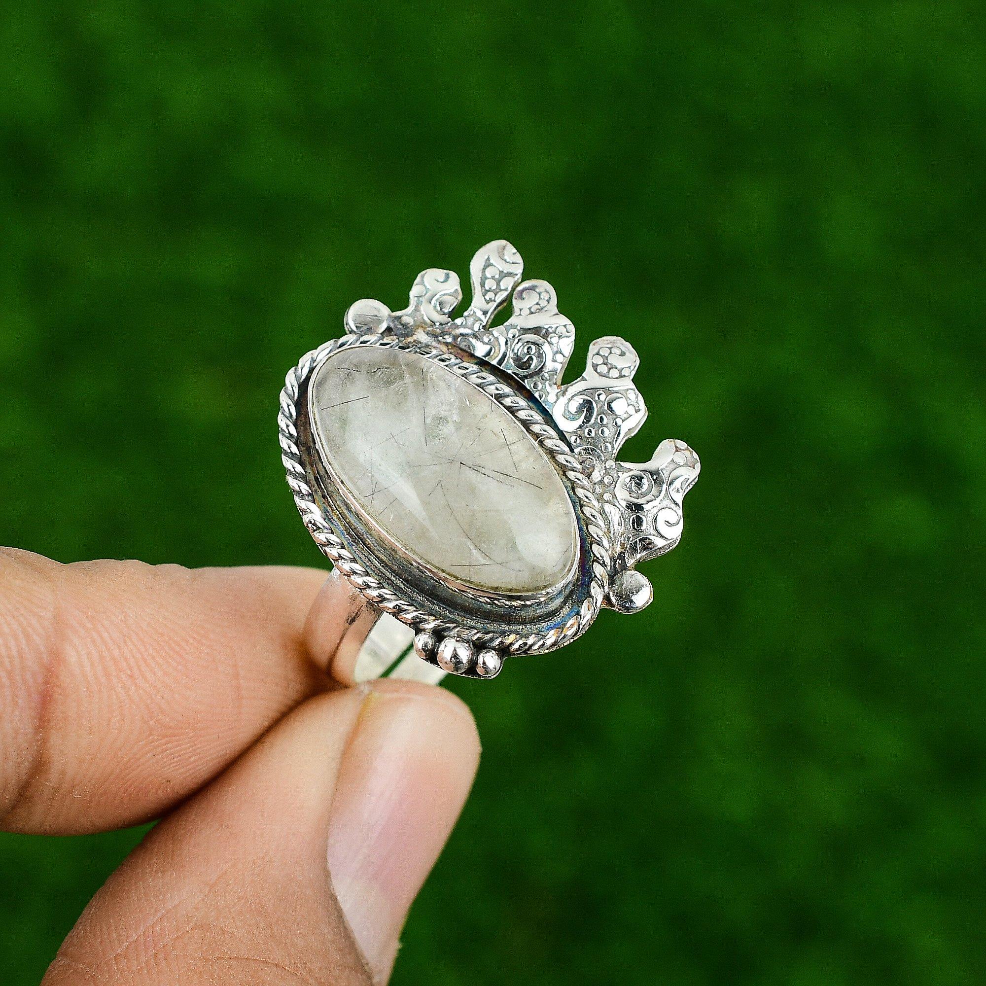 

Натуральный Рутиловый Драгоценный Камень Обещание Черное Регулируемое Кольцо 925 Стерлинговое Серебро Adjustable