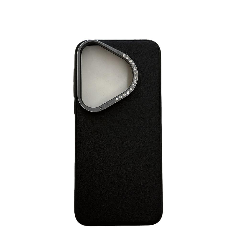 Suitable for Huawei Mate70 Plain Leather Phone Case, Metal Diamond Lens Ring, P70pro/mate60