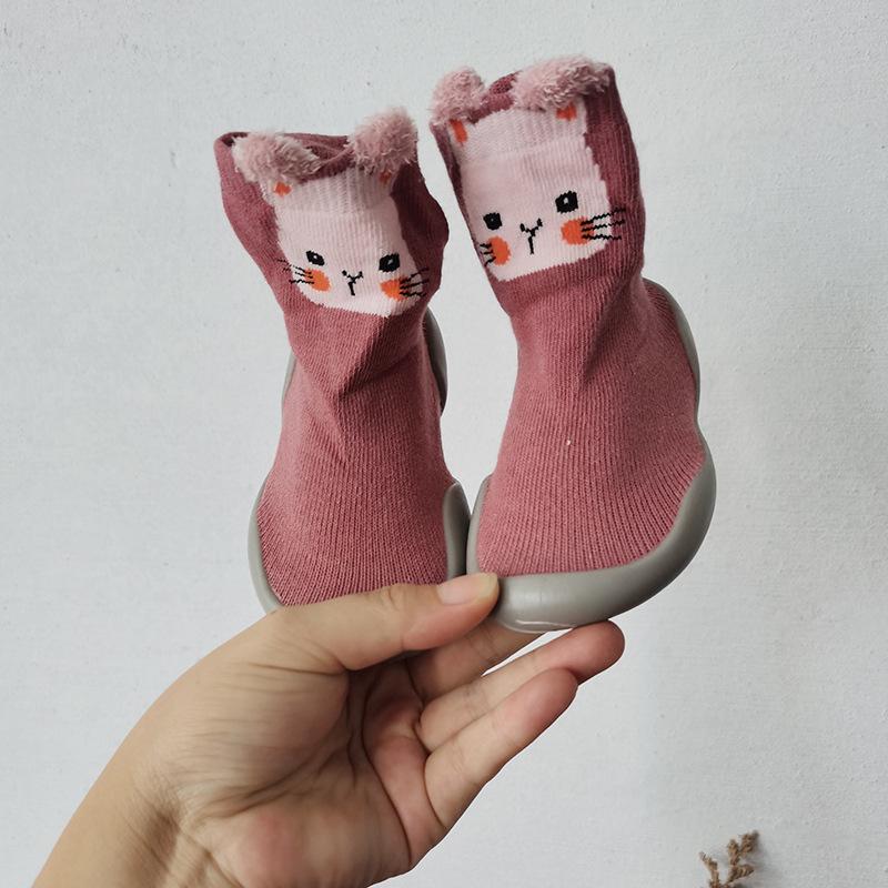 Spring-Autumn Cotton Cartoon Baby Floor Socks Shoes - Breathable Rubber Sole Toddler Shoes