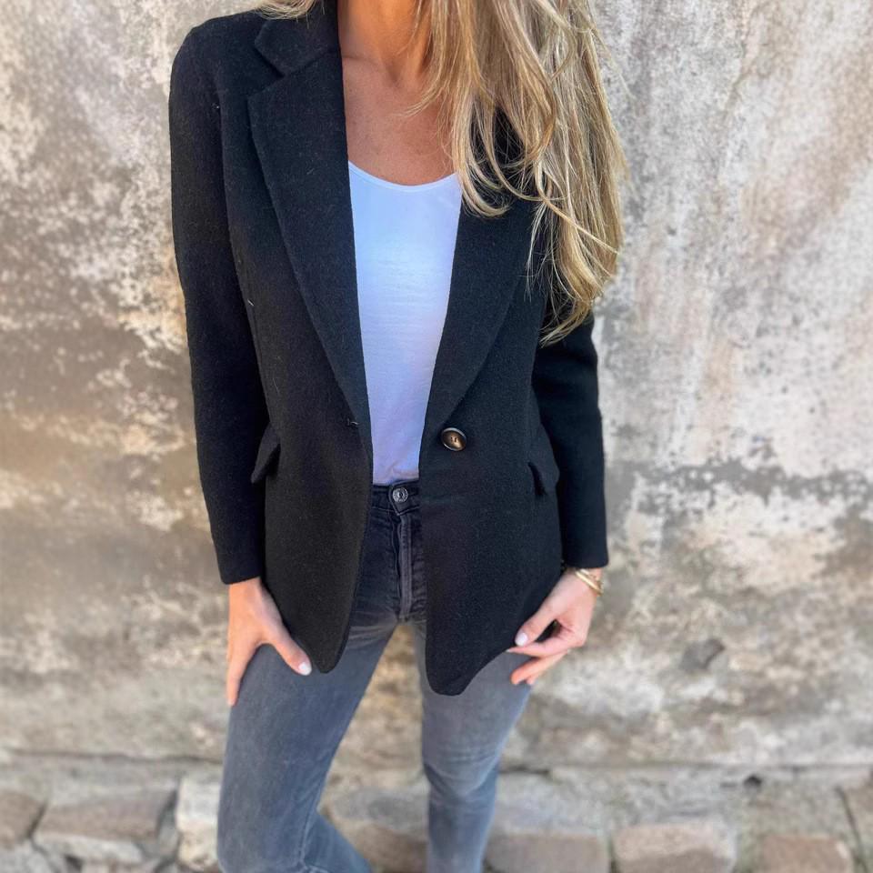 Women's Casual Woolen Turn-Down Collar Button Suit Jacket for Autumn/Winter 2025