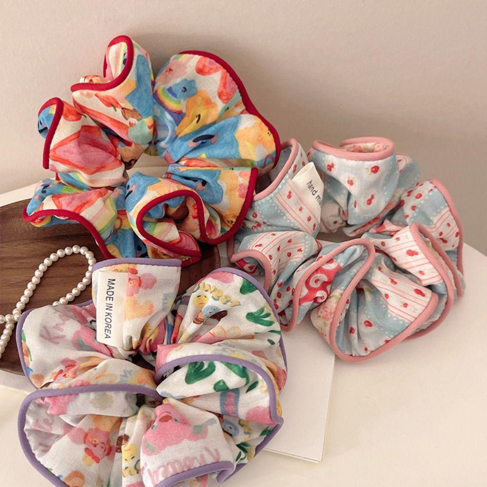 Rubber Band Printing Hair Rope Korean Style Bear Ponytail Holder Retro Sweet Scrunchies  Ladies