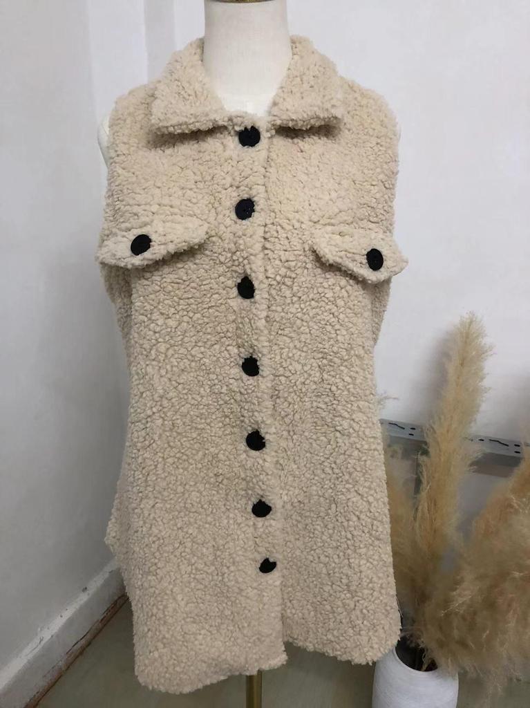 Damen Herbst/Winter Plüschweste mit Revers – Knöpfbar, Imitation Lammwolle, Oberbekleidung für einen schicken, entspannten Look