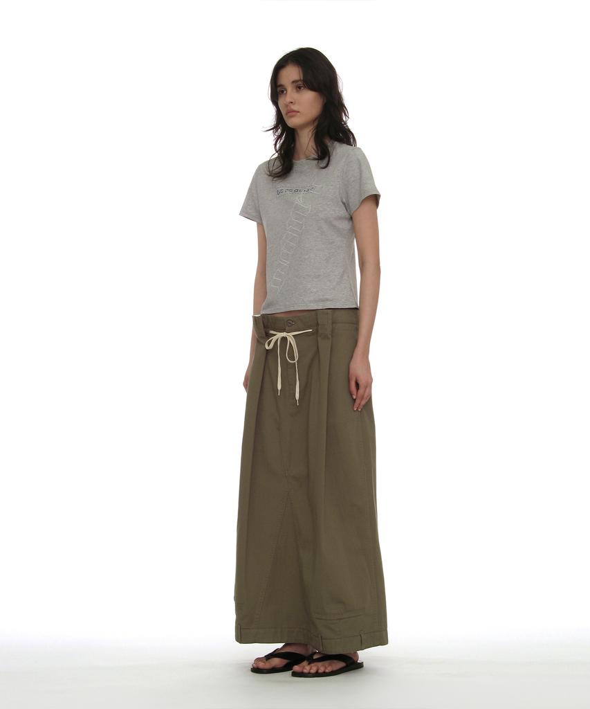 PARTIMENTO WOMEN Inverted Drawstring Maxi Skirt_Khaki Green