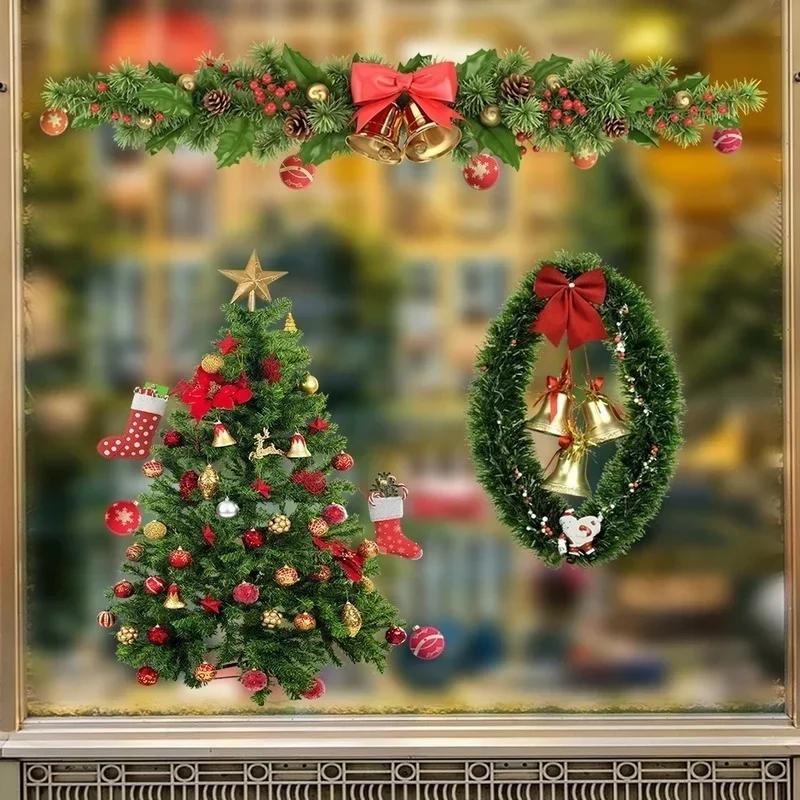 Christmas Home Decoration Garland Tree Bells Wall Sticker Santa Fireplace Removable  Home Vinyl Mural Sticker
