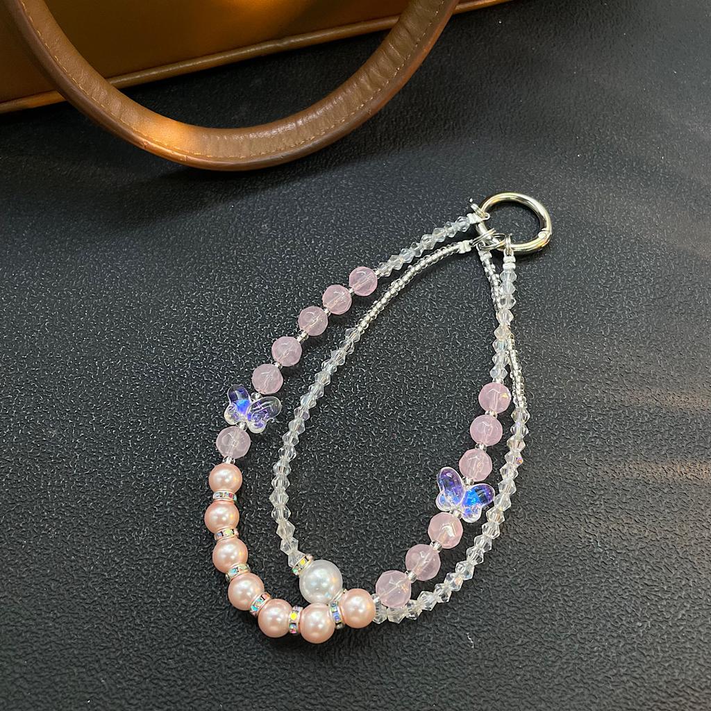 Elegant Butterfly Crystal Phone Strap with Diamond Beaded Pendant for Women Outdoor Travel Wrist Accessory