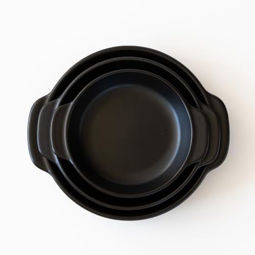 Santo Banko-yaki Gratin Dish, Single-Serve, 400ml Capacity, Heat-Resistant Ceramic, Oven, Microwave, Dishwasher, Stackable, Black, Made in Japan