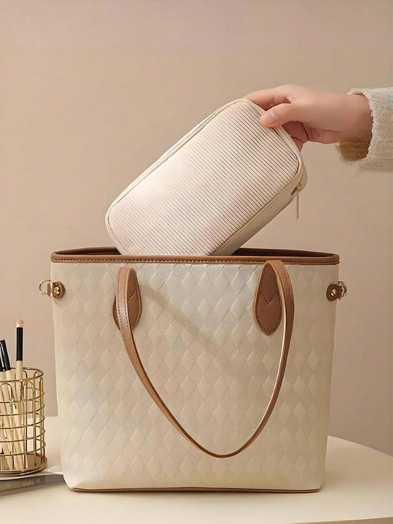 1 corduroy makeup bag, minimalist women's zipper travel bag, lip gloss organizer, brush storage bag, large-capacity small bag