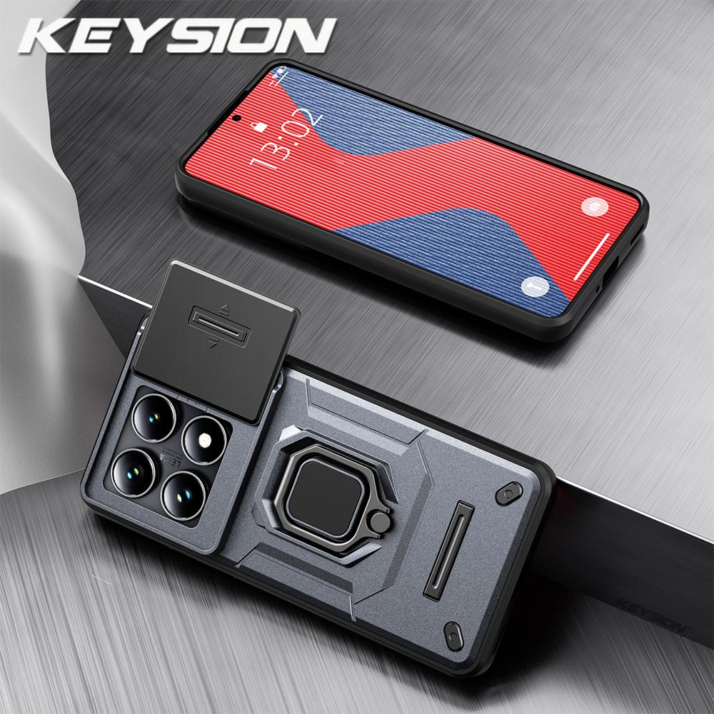 

KEYSION противоударный бронированный чехол для Xiaomi 14T Pro 5G слайдер камера защитное кольцо подставка телефон задняя крышка для Xiaomi 14TPro 14T 5G for Xiaomi 14T Pro серый