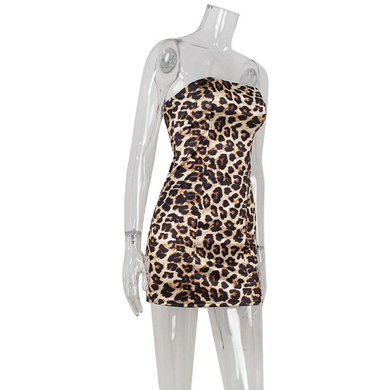 Damenmode Sexy Klassisches Leopardenmuster Brust PU Leder Kurzes Spice Girl Kleid
