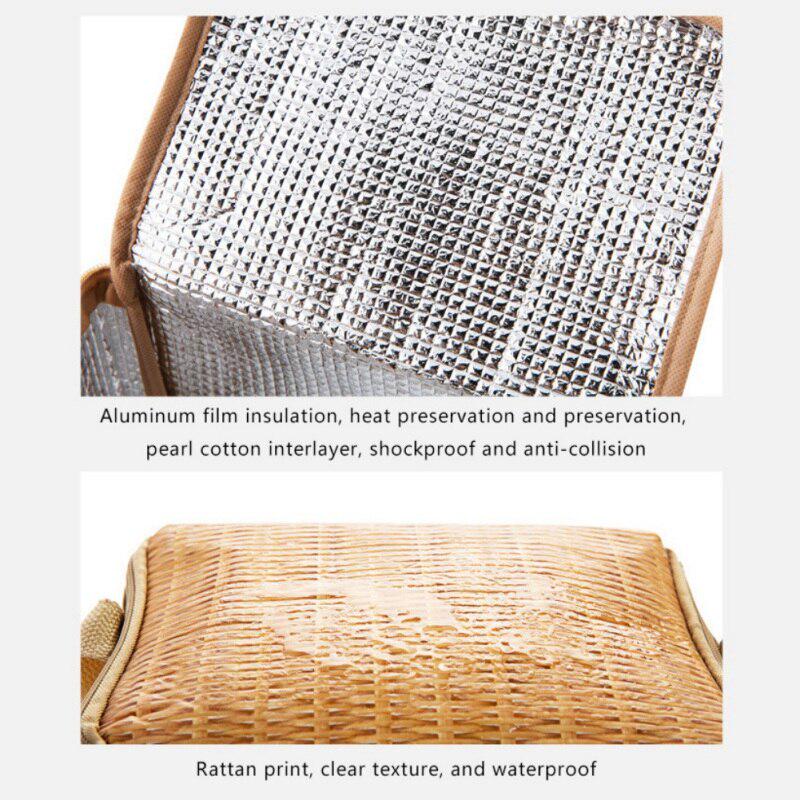 Imitace ratanu Obědová taška Přenosná Vodotěsná Nárazuvzdorná Tepelná Chladnička Izolovaná Bento Box Přenášení Tote Piknikové tašky Úložný kontejner