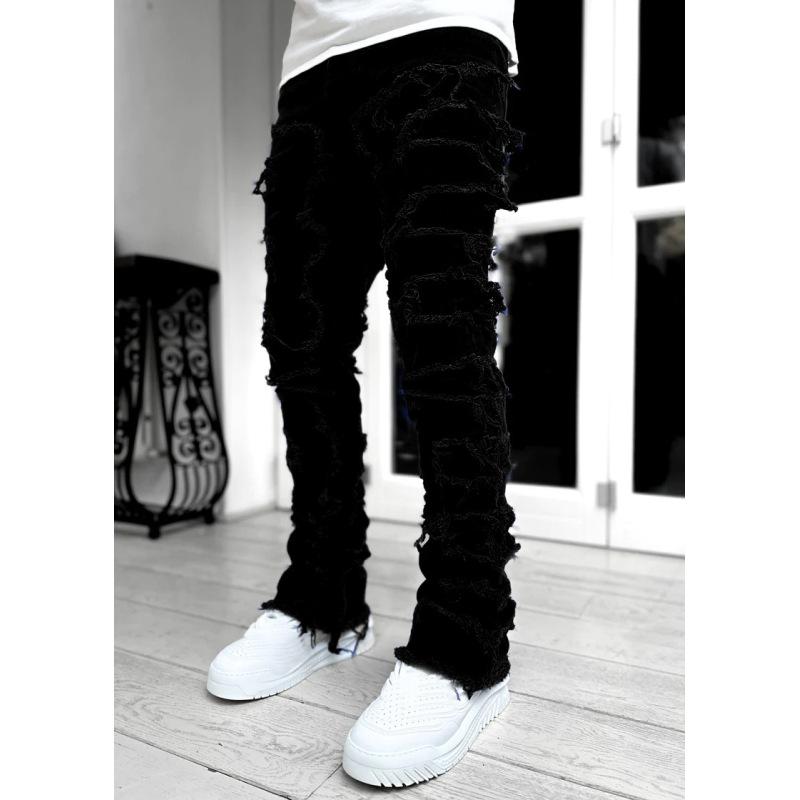 Men's Slimming Retro Hole Breaking Denim Trousers Casual Personality Straight Jeans
