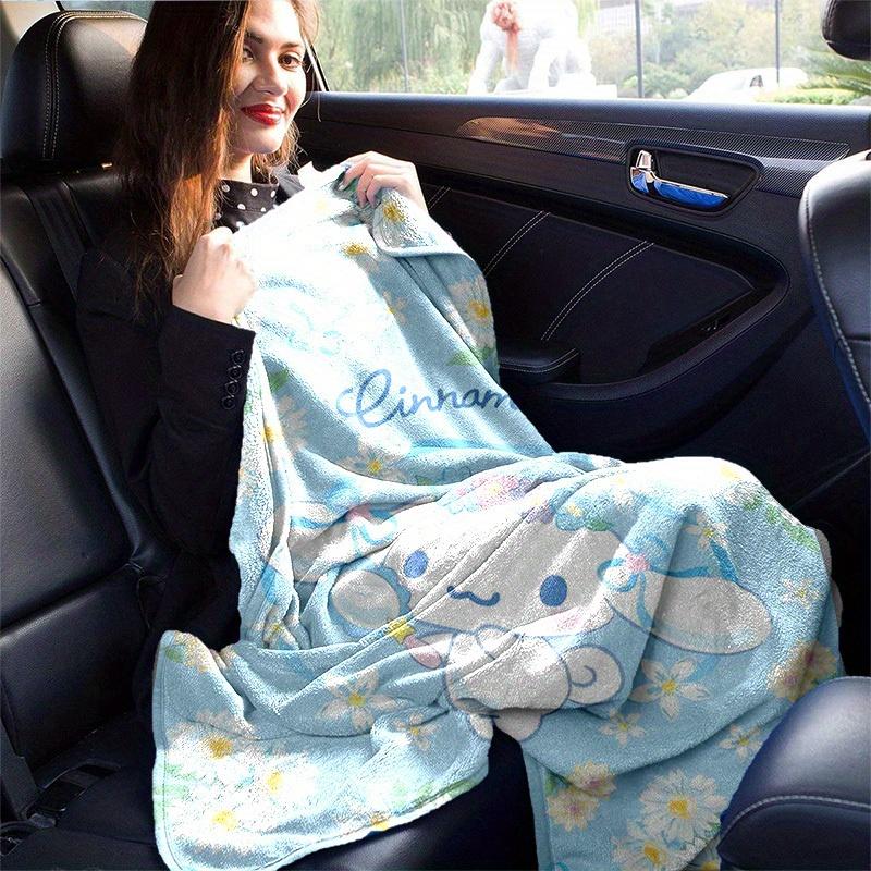1pc, Sanrio Cute Cinnamoroll Floral Home Decor Blanket: Perfect Gift for Bedroom, Living Room, Travel, Camping, Car, Beach, Office Nap. Soft Flannel T