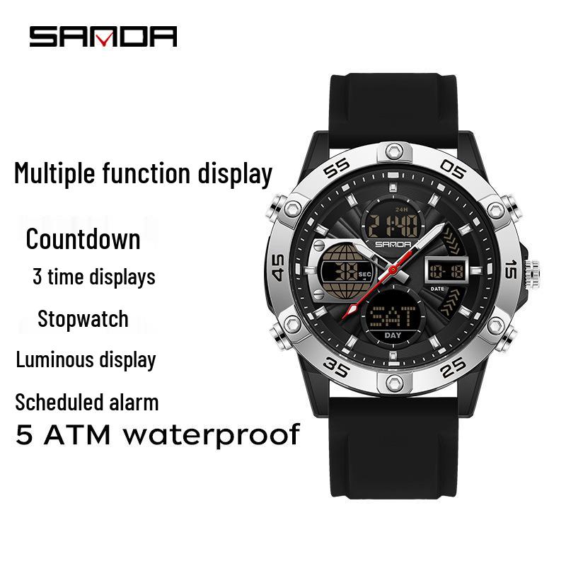 SANDA Multi-zone Dual Display Luminous Student Wristwatch