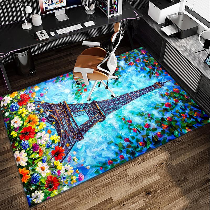 Parisian Eiffel Tower Romance Office Rug Chair Mat, Entryway Carpet, Suitable for Front Door, Bedroom, Living Room, Desk, Holiday Gift