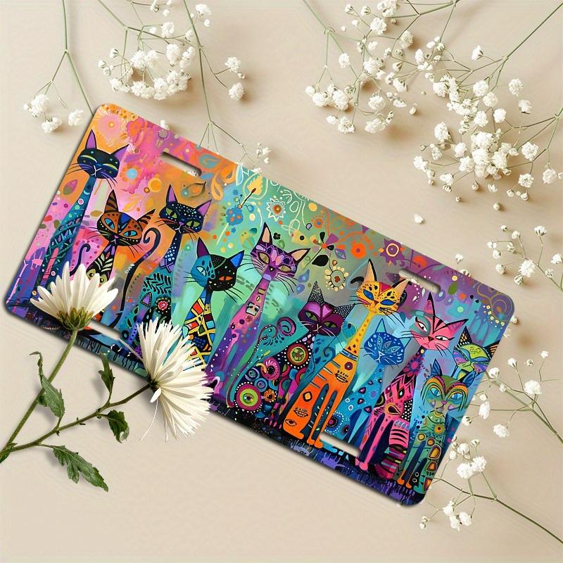 D Flat (X Cm) License Plate Colorful Cat License Plate Car Decoration Design Cat Car Decoration 15x30cm(5.9x7.8inch)