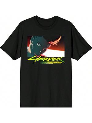 Tricou Negru cu Gât Rotund și Mânecă Scurtă pentru Bărbați Bioworld Cyberpunk Edgerunners David Martinez