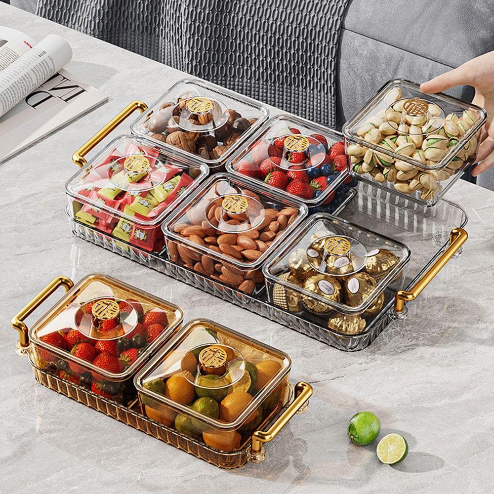 Waterproof Divided Serving Dishes Translucent Fruit Storage Tray Plastic Dried Fruit Plate Bedroom