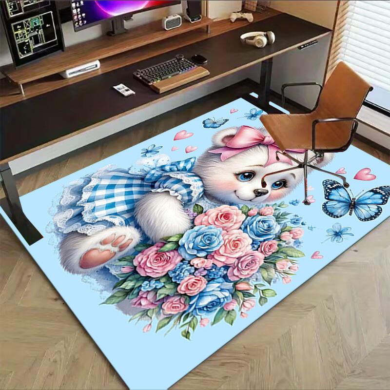 1PC Blue, Cute Bear Extra Large Non-Slip Floor Carpet, Office, Family, Bedroom, Studio - Large Area Rug Indoor Rugs, Vibrant Colors-A248