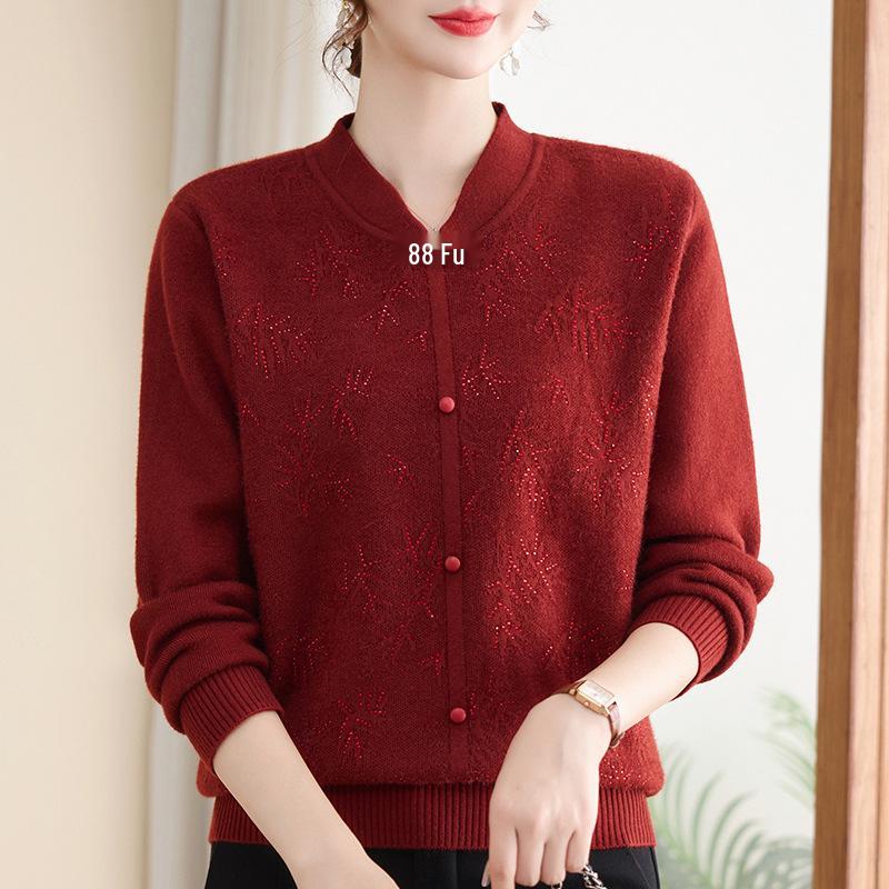 Stylish Fleece-Lined Knitwear for Middle-Aged Women 40-60, Thickened Ancient Style Clothing.