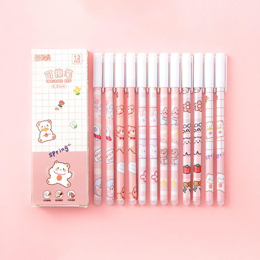 12PCS/Box 0.5mm Blue Ink Neutral Pen Bear Peach Astronaut Gel Pens Writing Tools  Students Gift