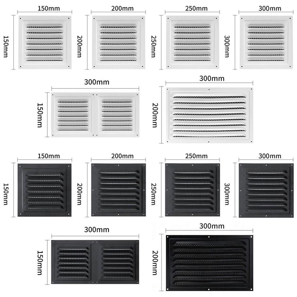 Stainless Steel Metal Vent Cover Built-in Insect Screen Square Louver Air Vents Grille White Black HVAC Vents
