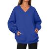 Damen Mode V-Ausschnitt Longline Pullover Sweatshirt mit Tasche für Herbst Winter