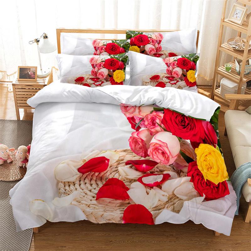 Beautiful Flowers Bedding Duvet Cover Fashion Bedding Set King Quilt Cover Bed Set Girls Boys Bedding Duvet Cover Set Bedding