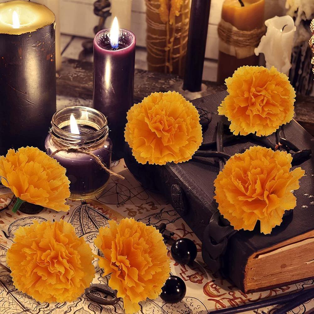30 Pcs Silk Cloth Silk Marigold Flowers Decoration Set Orange Carnation Flowers Home Decoration