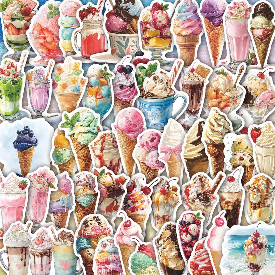 

50 Waterproof Ice Cream Graffiti Stickers for Suitcase, Notebook, Refrigerator, Skateboard Decoration