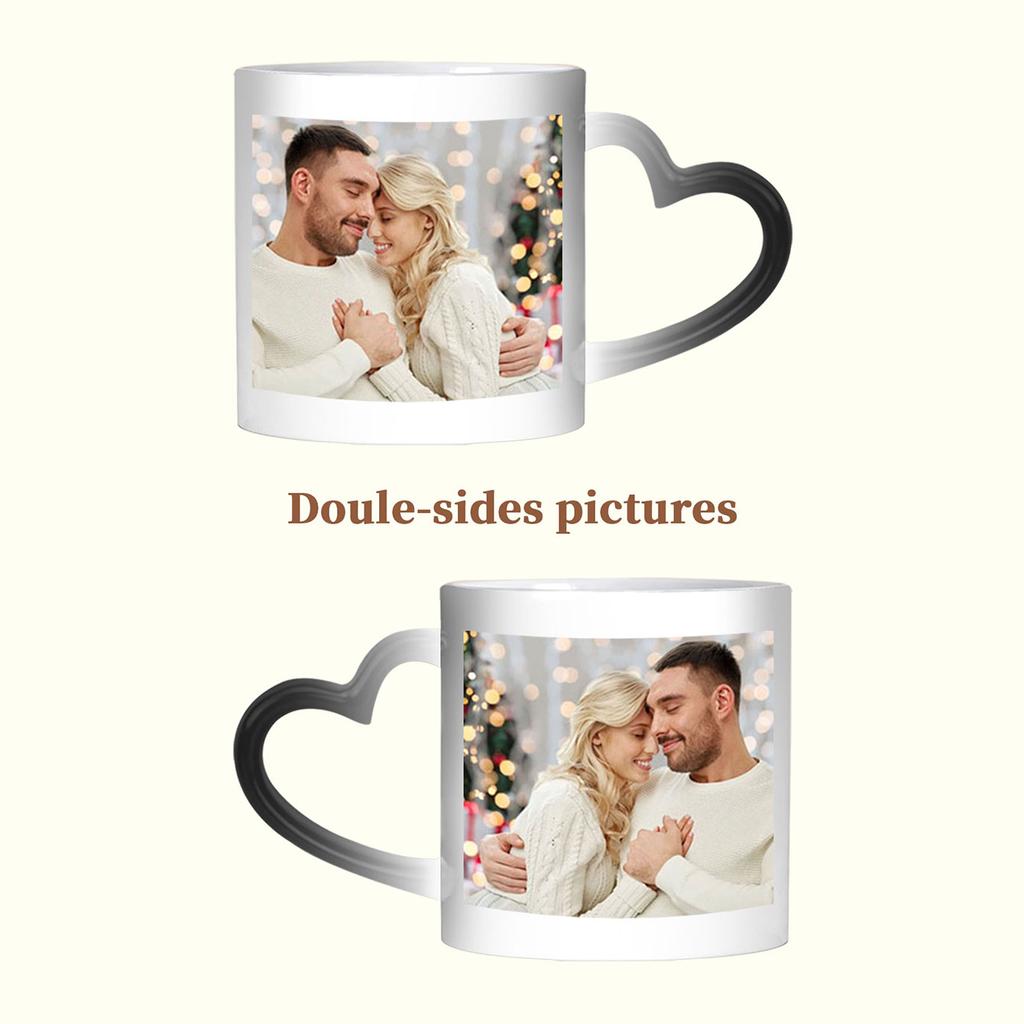1 cană cu fotografie personalizată - culoare inimă schimbătoare. Cană de cafea, ceașcă de cafea. Personalizați pentru diverse ocazii. cadou pentru familie și iubiți