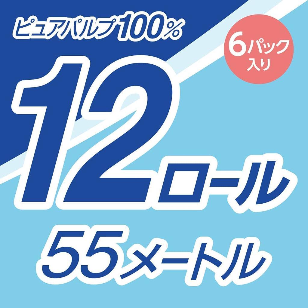 Elleair Toilet 55m X 12 Relaxing Scent Paper, Rolls, Single, 100% Pulp,