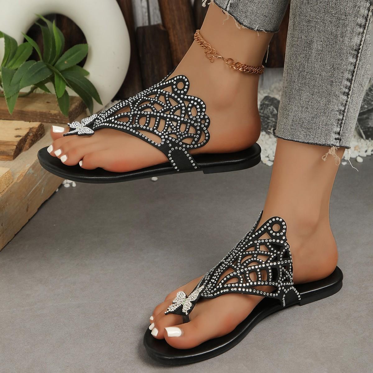 

European and American large size solid color 2024 summer new round head herringbone bow fashion women s thick-soled slippers 36