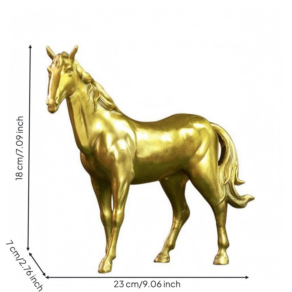 Gold-Toned Brass Horse Figurine Decorative Standing Sculpture Craft Piece