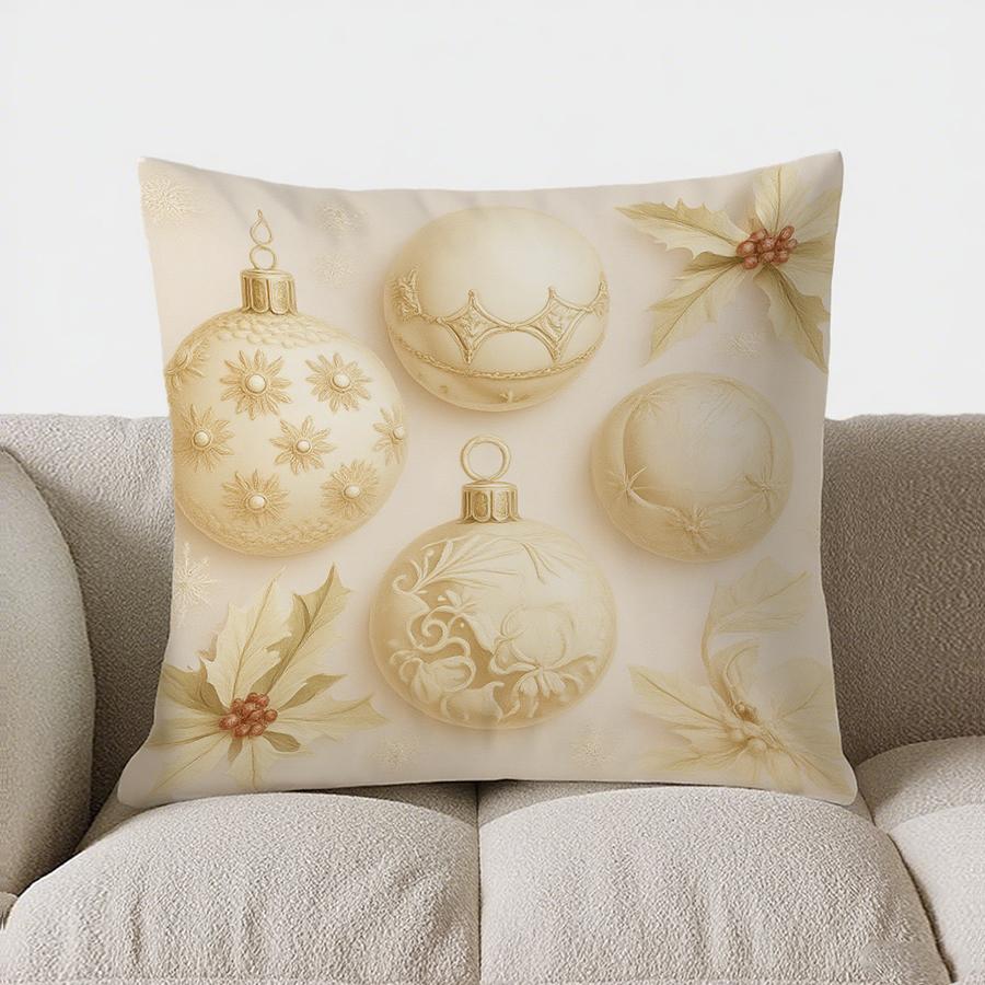Home Decor Christmas Ornaments And Holly Pillow Cover Pattern Cushion Cover Suitable For Sofa Bedroom Car Pillow Cover