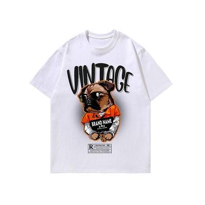 Vintage Vintage Hip-hopový potisk postavy Hip-hopový trendové tričko pro muže, High Street základní tričko v americkém stylu