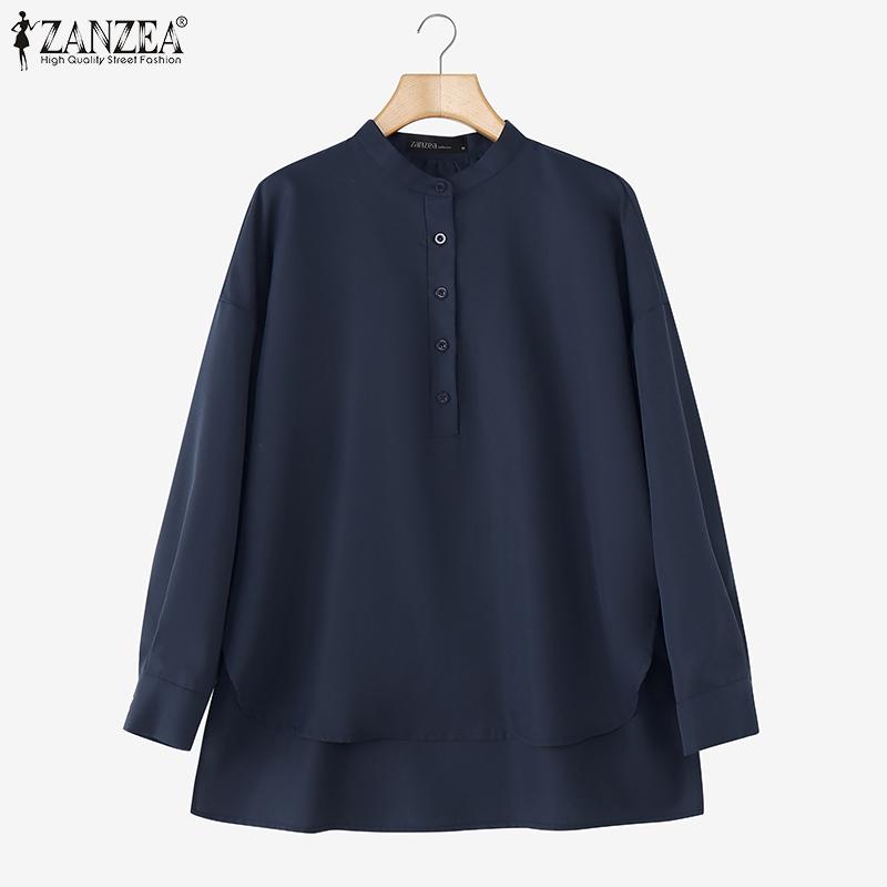ZANZEA Bluză casual cu mânecă lungă, largă, cu guler înalt pentru femei
