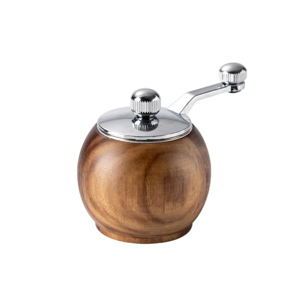 Wooden Spherical Pepper Grinder Ceramic Grinding Core Manual Hand Cranked Pepper Grinder Large Capacity Kitchen Equipment