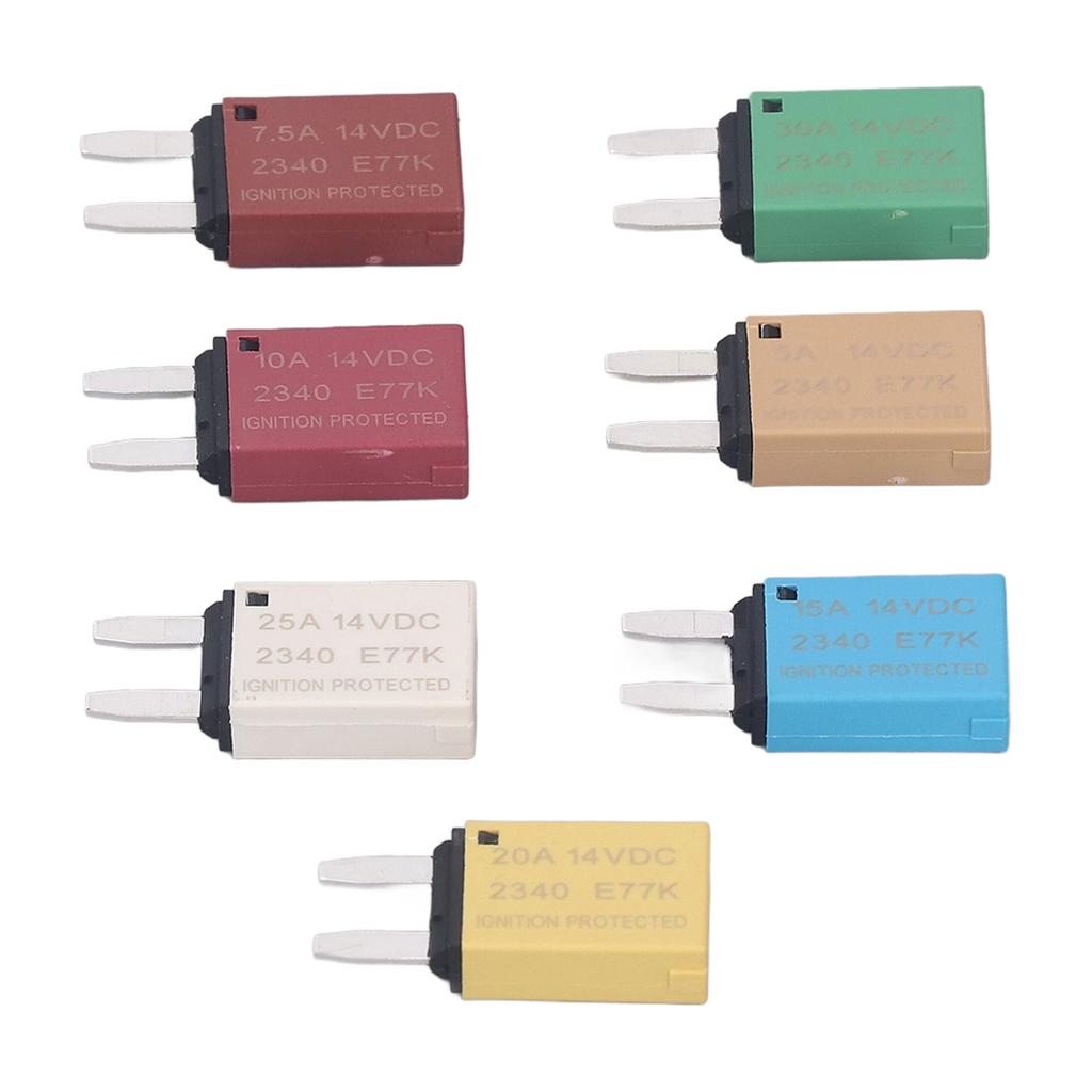 Conjunto de 7 Peças Disjuntor de Rearme Automático 5A 7.5A 10A 15A 20A 25A 30A Fusível de Lâmina ATC ATO para Carro Barco RV