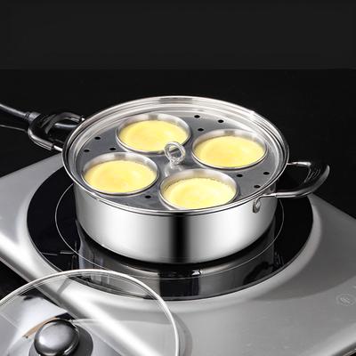 Oală din Oțel Inoxidabil pentru Poșat Ouă cu 4 Căni cu Capac de Sticlă, Multifuncțională, Compatibilă cu Inducție, Plită pe Gaz, Pană pentru Poșat, Aburitor pentru Ouă, Supe