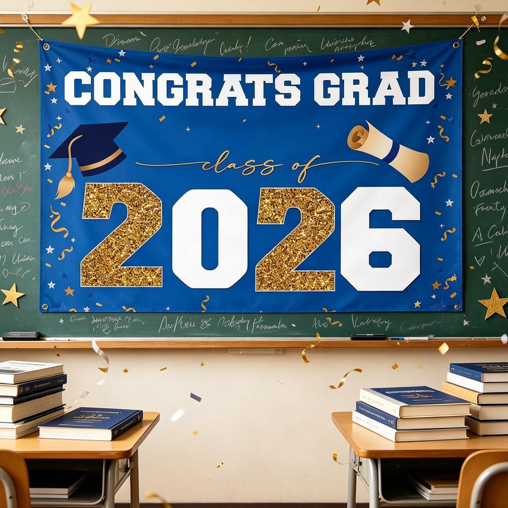 Congrats Grad 2026 Graduation Party Decoration Banner Class of 2026 Graduation Celebration Banner 180x120cm
