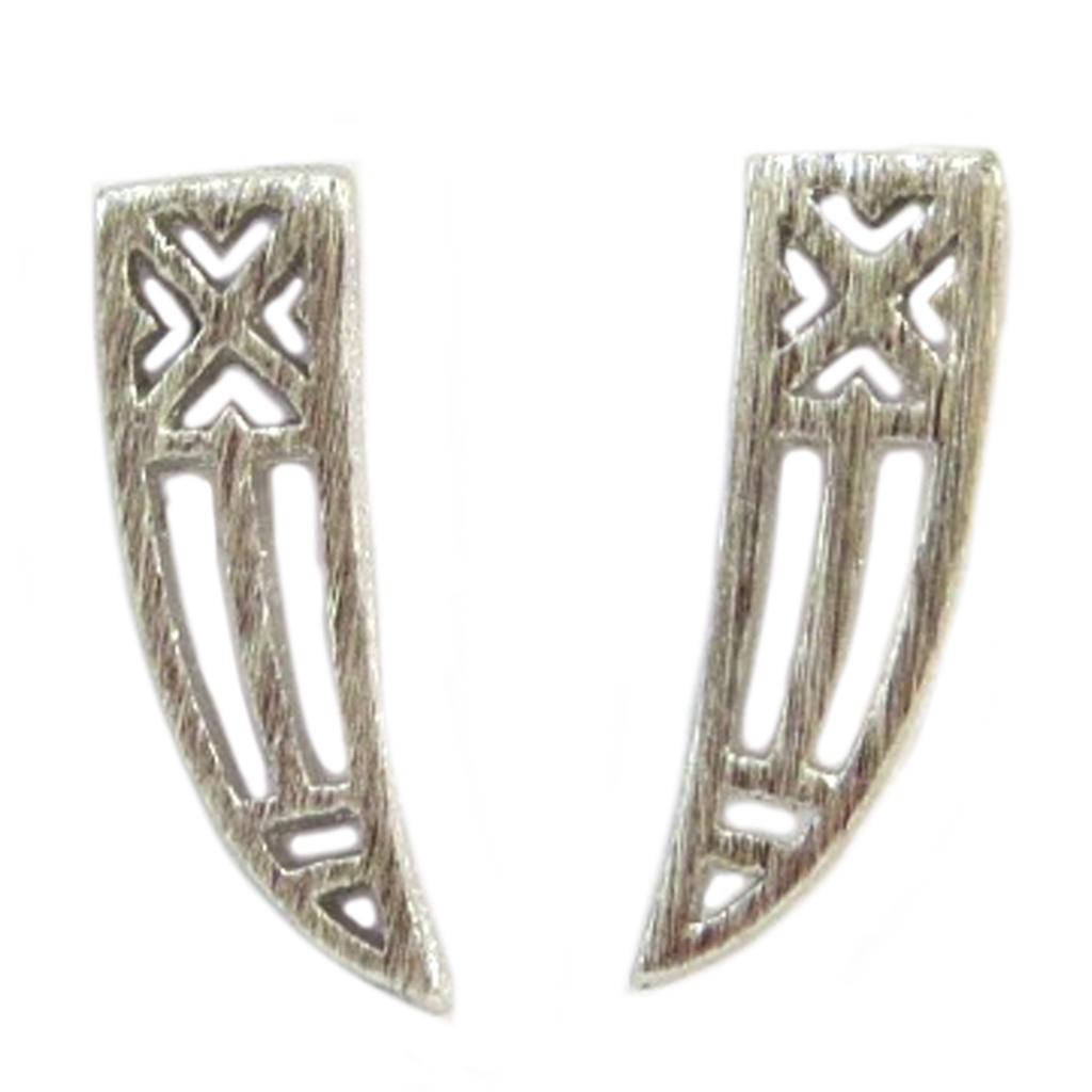 7bis [Q6096] - Handmade Silver 'Boho' Earrings - 13x4 Mm (tooth)