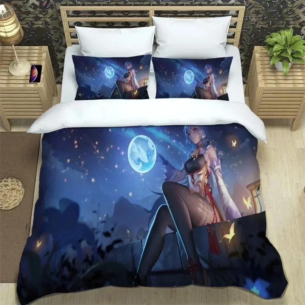 Juego de cama con diseño de Anime 3D Genshin Impact, funda de edredón, funda de almohada, tamaño King, Queen y Twin, para niños, niñas y adultos